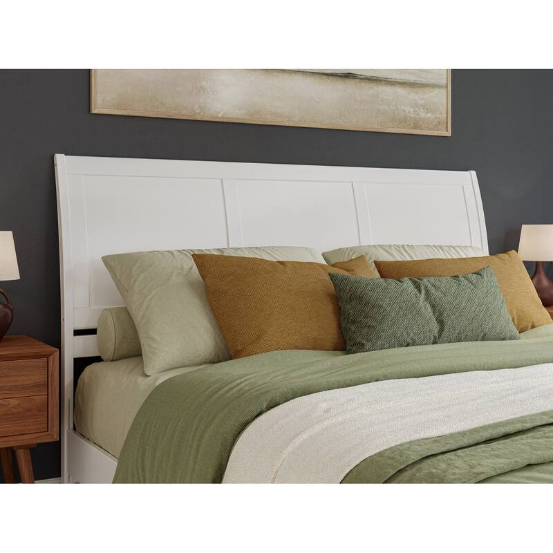 King Sleigh Solid Wood Panel Headboard in White with Curved Design and Sleek Modern Farmhouse Appeal