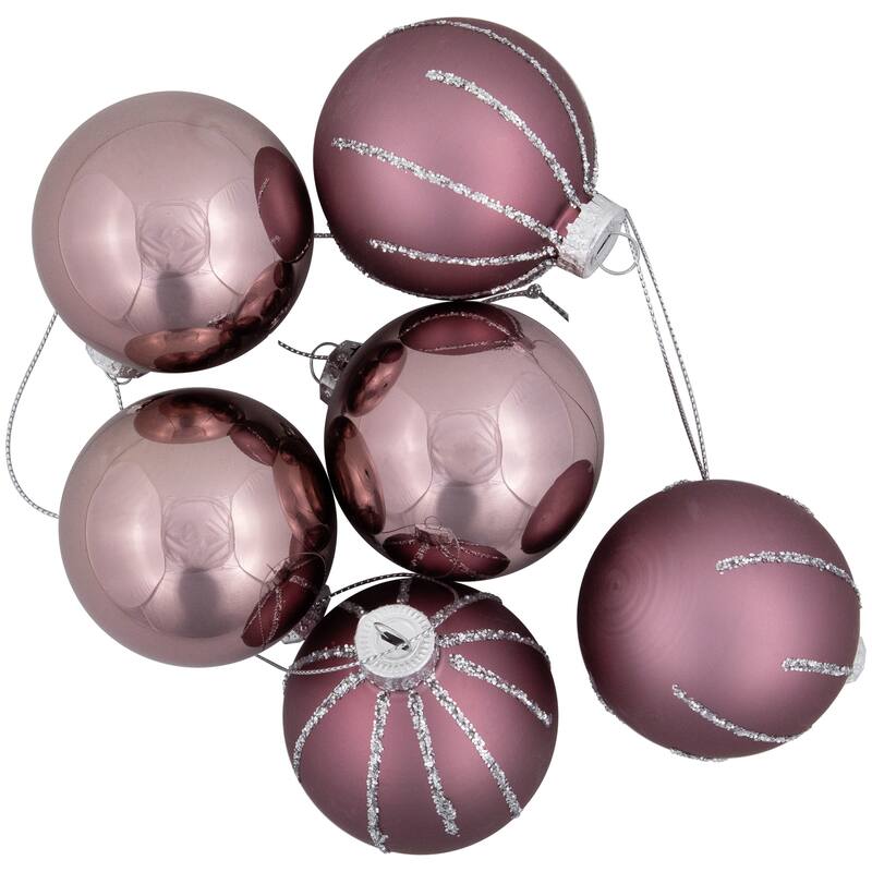 Shiny and Matte Christmas Glass Ball Ornaments - 2.25" (55mm) - Pink - 24ct