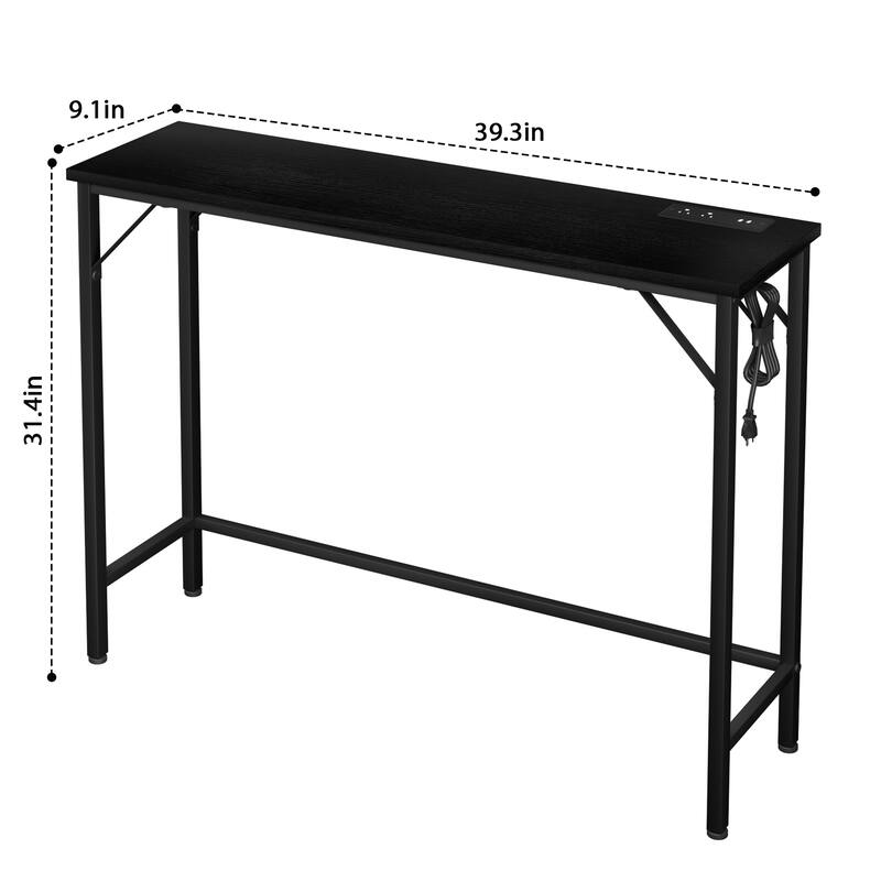 Console Table with Outlet & USB Ports Narrow Sofa Table