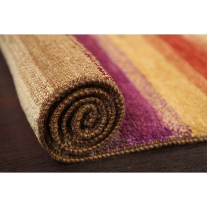 Striped Gabbeh Kashkoli Oriental Area Rug Wool Handmade Foyer Carpet - 3'1" x 5'1"