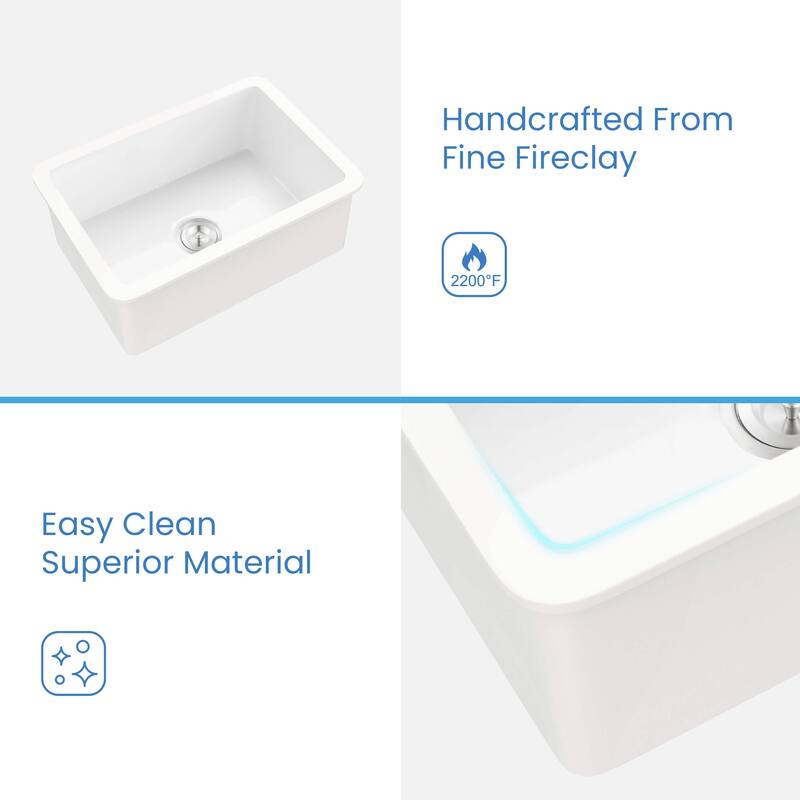 White Fireclay Farmhouse Undermount Kitchen Sink with Bottom Grid and Strainer