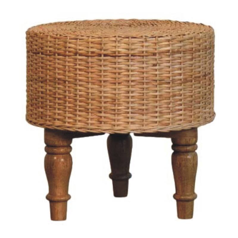Artisan Furniture Solid Wood Regency Round Woven Stool, Beige - N/A