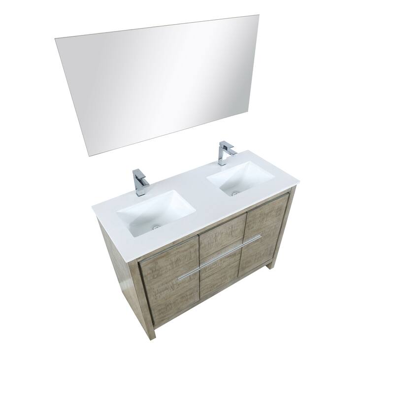 Lafarre 30 in W x 20 in D Rustic Acacia Bath Vanity, White Quartz Top, Brushed Nickel Faucet Set and 28 in Mirror