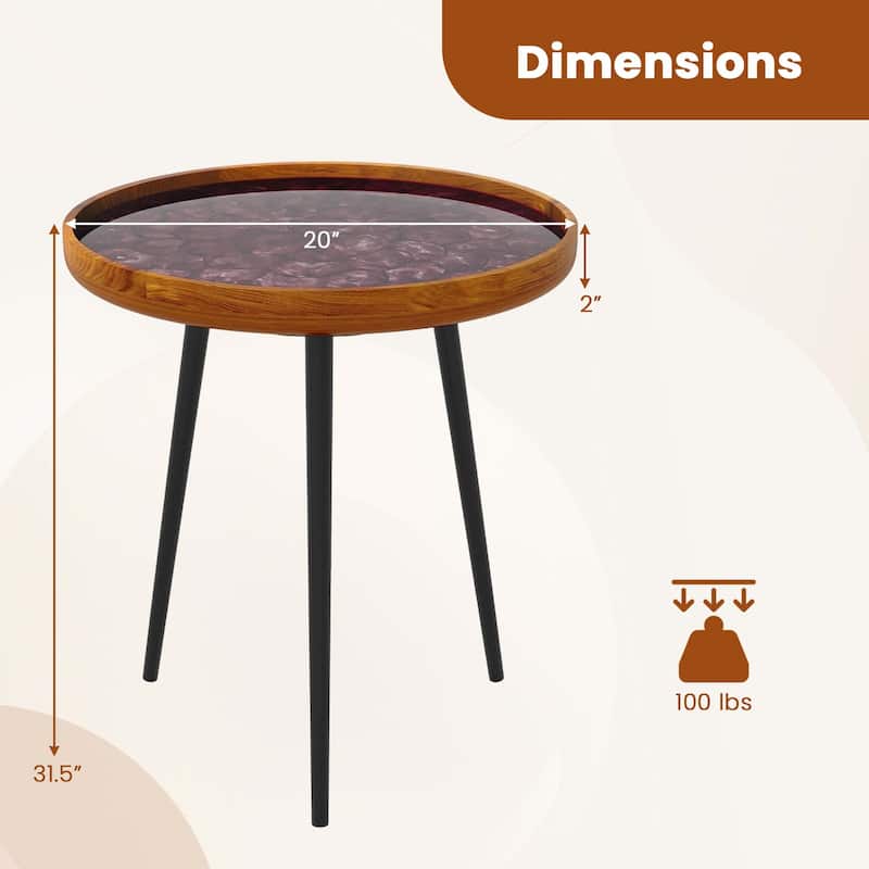 16"/20" Outdoor Side Table Round End Table with Epoxy Resin Finish - 20''