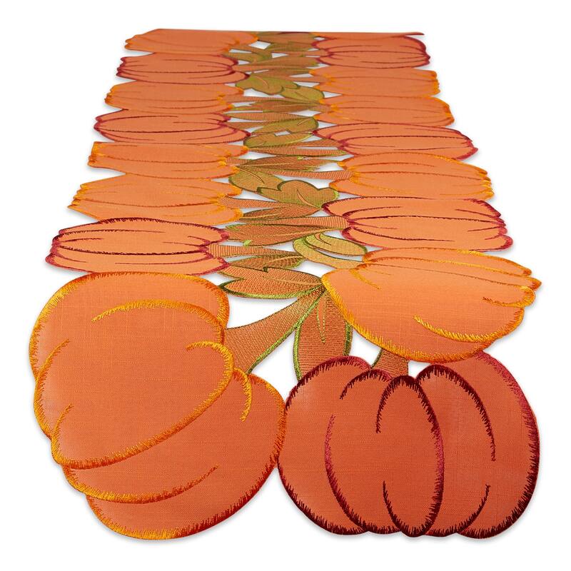 Pumpkins Embroidered Fall Harvest Table Runner - 108" - Orange