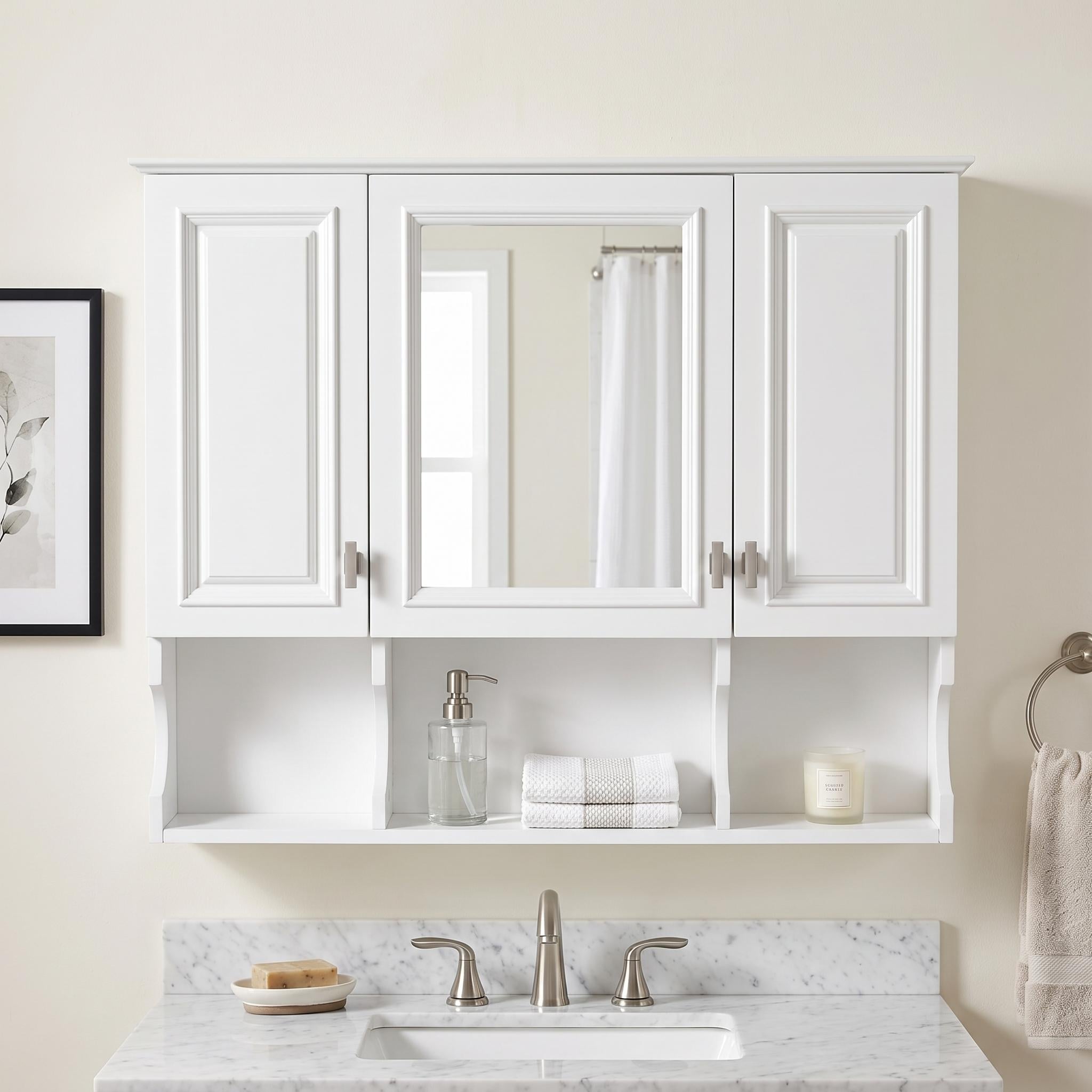 Wall Mounted Rectangular MDF Bathroom Storage Cabinet with Mirror