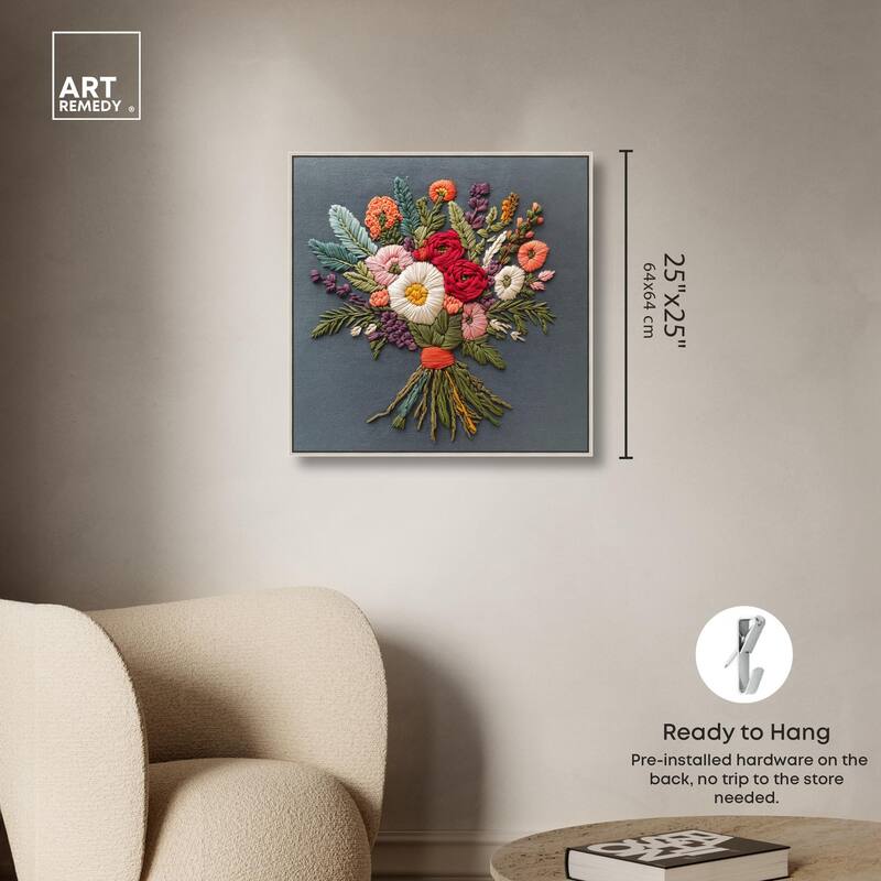 Stitched Bloom Bouquet I Canvas by Art Remedy