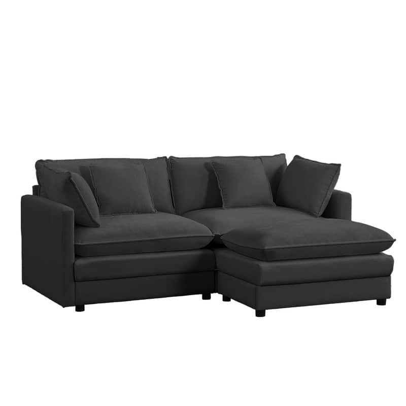Mixoy 77''L-Shaped Modular Deep Seat Sofa, Modern Chenille Loveseat Cloud Sofa with Ottoman and Thickened Cushions