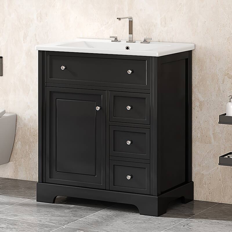 Freestanding Modern Bathroom Vanity with Solid Wood Frame, Ample Storage, and Painted Finish - 30in L
