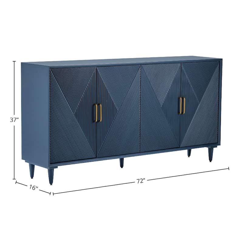 Four Door Wooden Sideboard - Gold Hardware - Navy Blue - 72"
