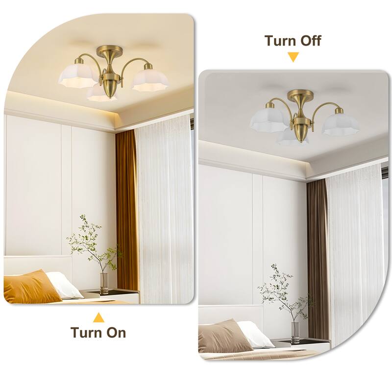 Starsky 3-Light Transitional Flush Mount with Opal Glass Shades - Gold