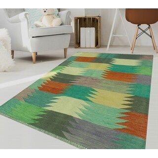 Hand-Woven Winchester Kilim Mowluda Charcoal/Orange Rug - 3'4" x 5'0"