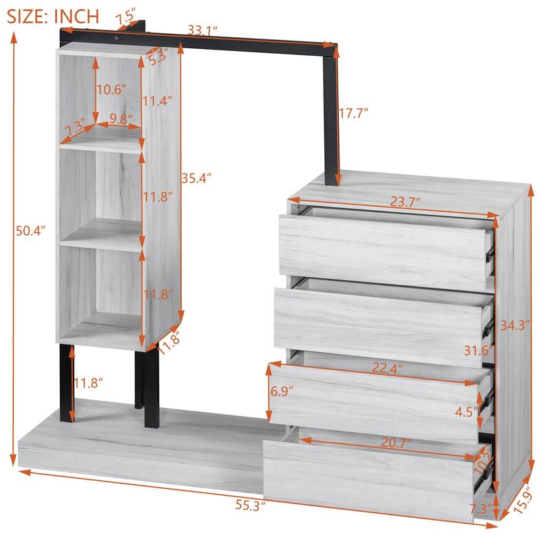 Modern Wardrobe with 4 Drawers and 3 Shelves