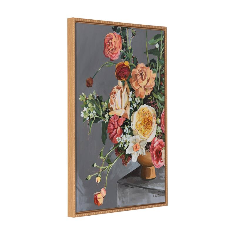 Kate and Laurel Sylvie Beaded Floral Emergence Framed Canvas by Mackenzie Nelson - 23x33 - Beech