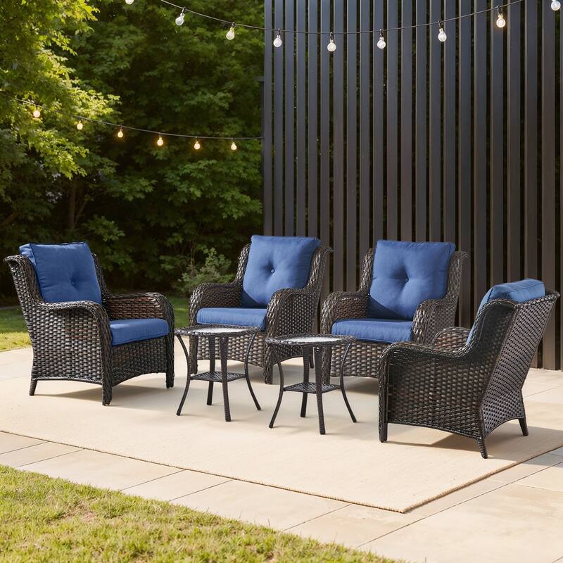 Gymojoy 6-Piece Outdoor Wicker Patio Set - 4 Chairs & 2 Side Tables, All-Weather for Deck, Garden, Pool