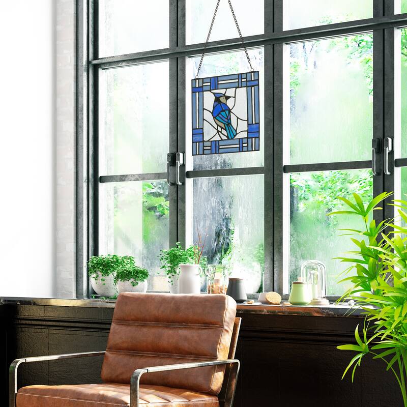 River of Goods 11"H John the Blue Jay Stained Glass Window Panel - 11" x 0.25" x 11"