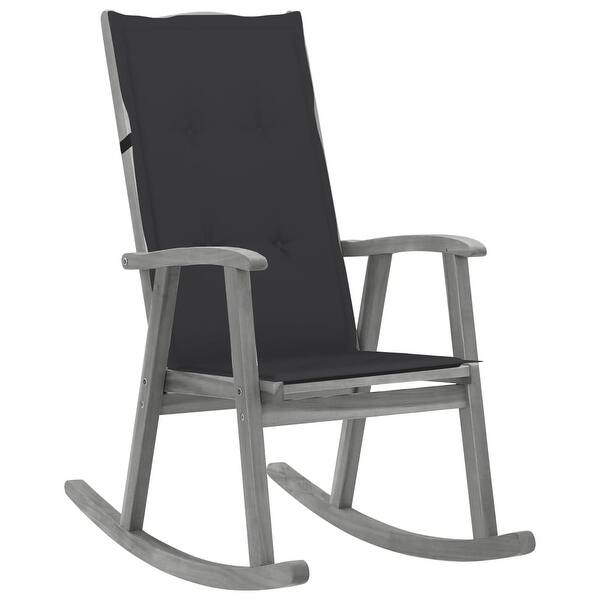 slide 2 of 10, vidaXL Rocking Chair with Cushions Gray Solid Acacia Wood - 47.2" x 19.7" x 1.2"