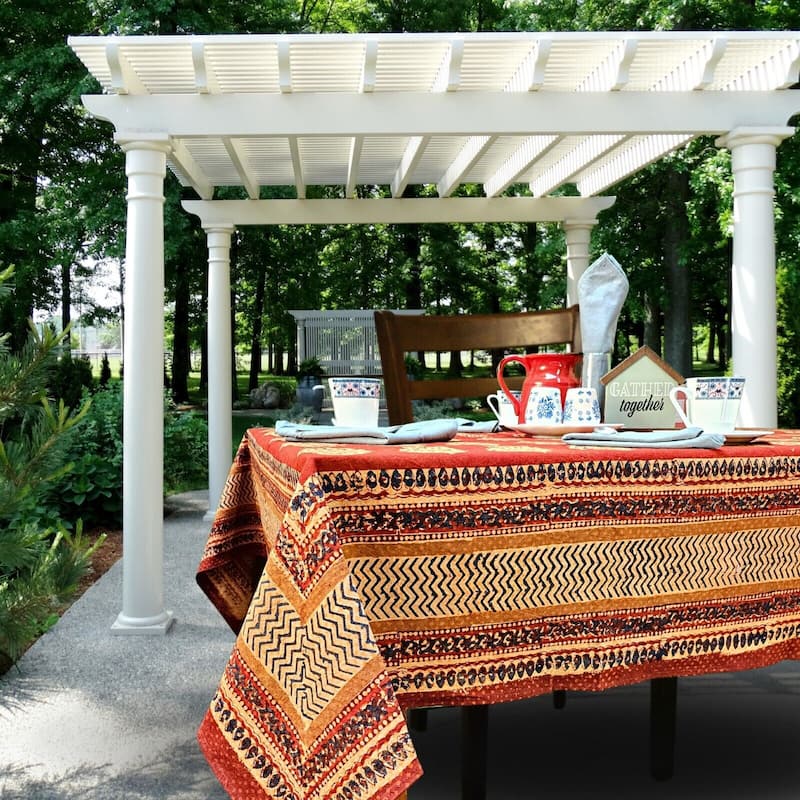 Chic Rustic Geometric Cotton Block Print Tablecloth Collection