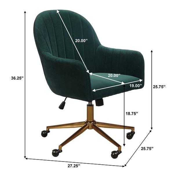 Green Velvet Channel Tufted Home Office Chair with Bronze Base