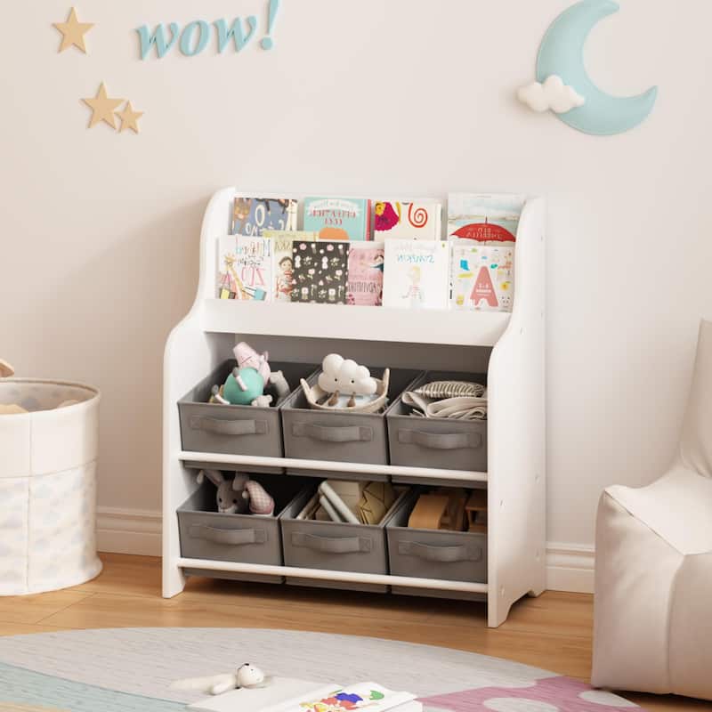 Kids Bookshelf with 6 Fabric Storage Bins