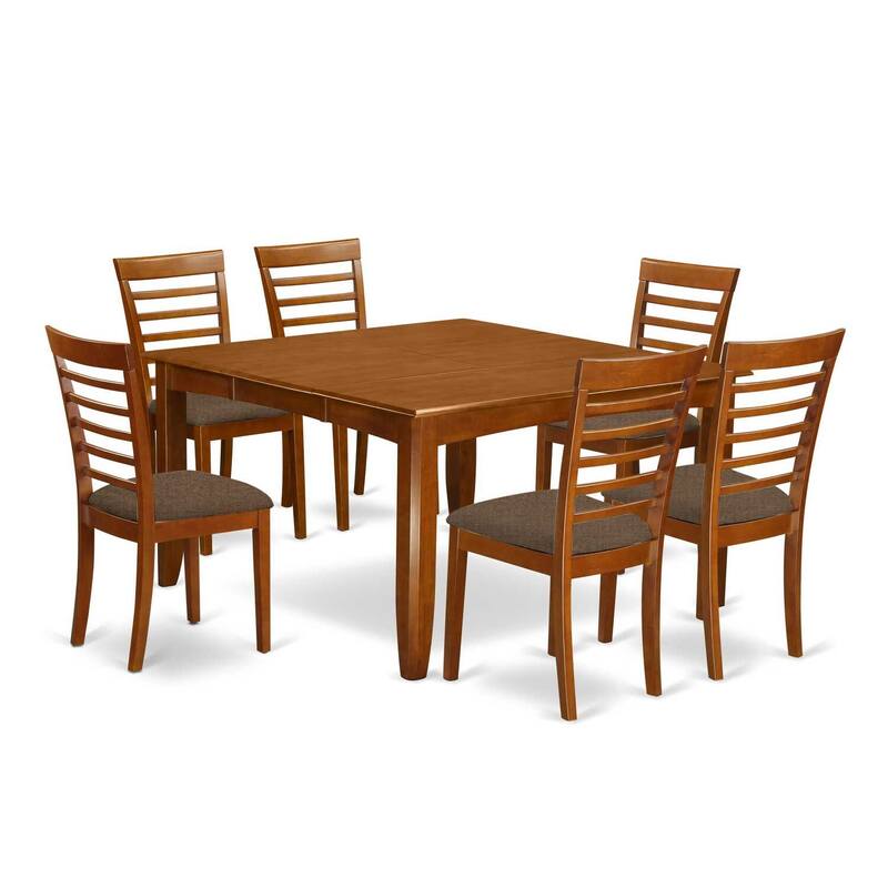 HomeStock 7-Piece Square Saddle Brown Finish Solid Wood Top Dining Table with 6-Chairs with Lattice Back