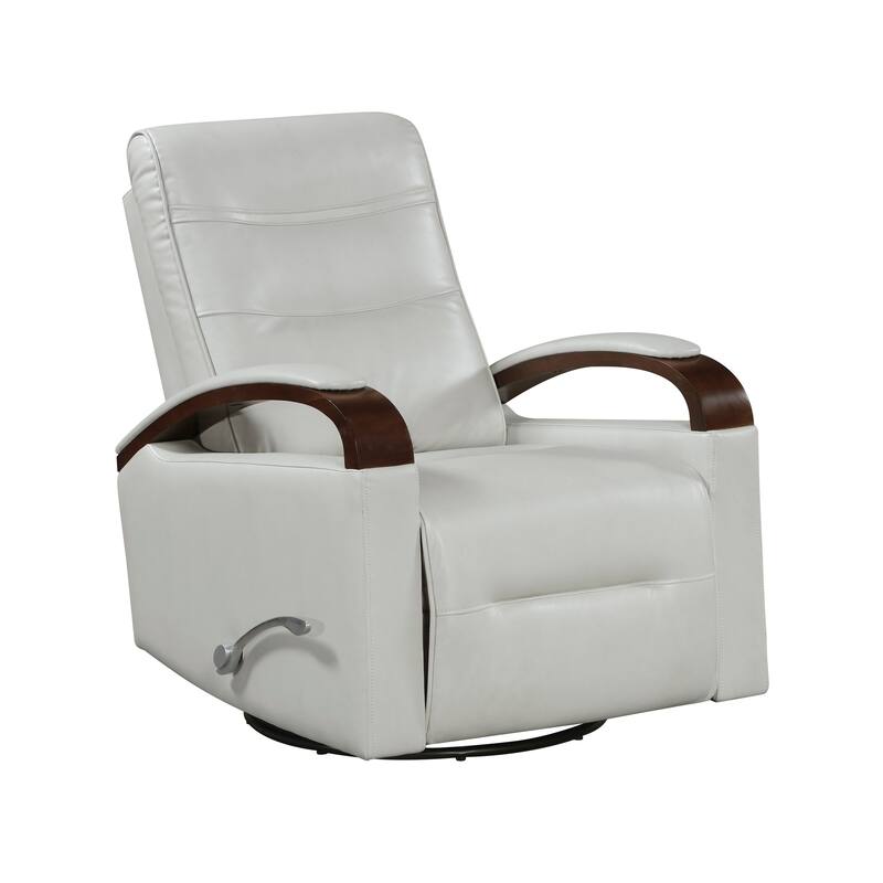 1pc Swivel Gliding Recliner Faux Leather Upholstered Solid Rubberwood Arms Luxurious Living Room Furniture - Smoke