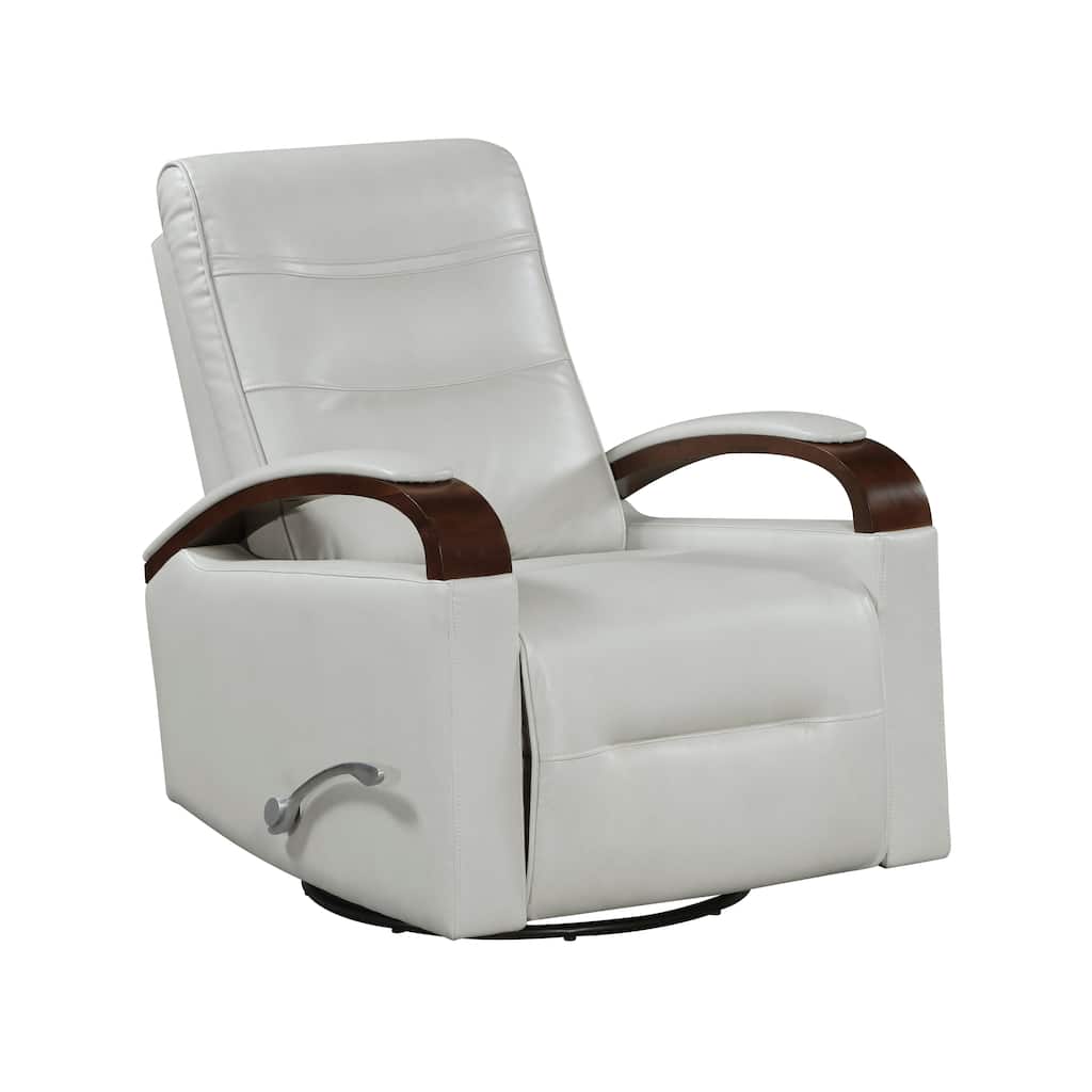 1pc Swivel Gliding Recliner Faux Leather Upholstered Solid Rubberwood Arms Luxurious Living Room Furniture