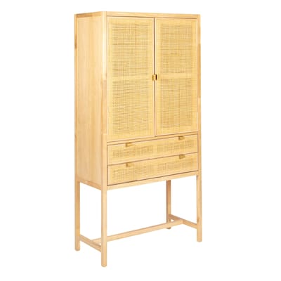Woven Cane and Wood Cabinet - 33.5"L x 15.7"W x 66.9"H