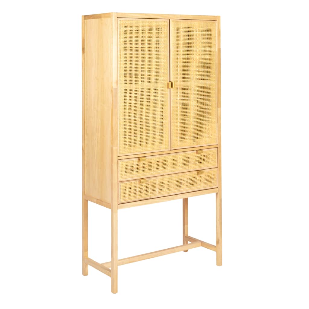 Woven Cane and Wood Cabinet - 33.5"L x 15.7"W x 66.9"H