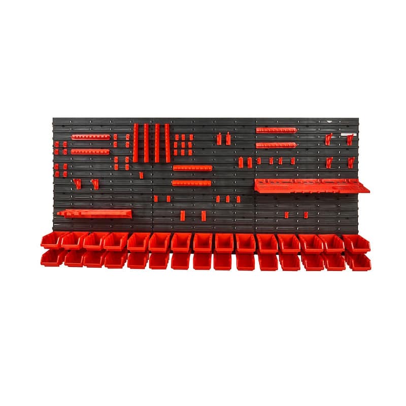 30-Bin Wall Mounted Garage Parts Rack Organizer with Wall Panels and Tool Holders - 67.72" x 30.51" x 6.69"