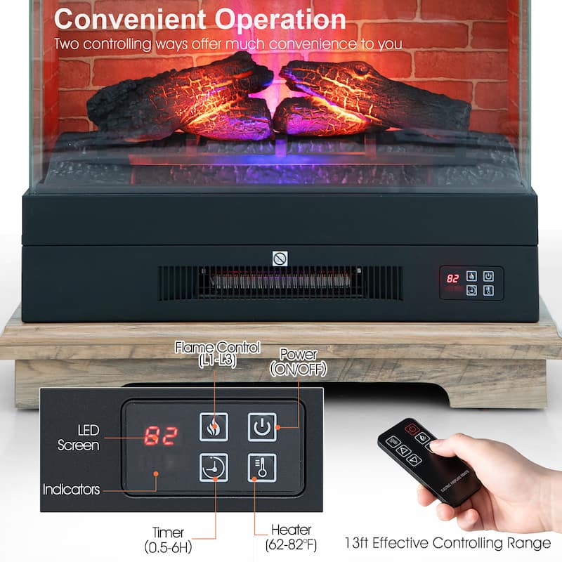 Costway 27'' Freestanding Electric Fireplace Heater w/ 3-Level Flame - See Details