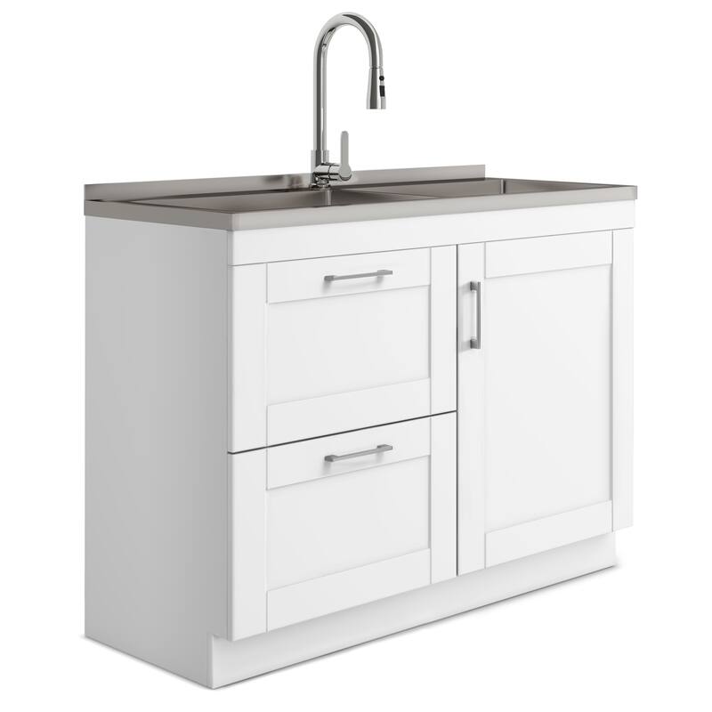 WYNDENHALL Marina Transitional Laundry Cabinet with Faucet and Stainless Steel Sink