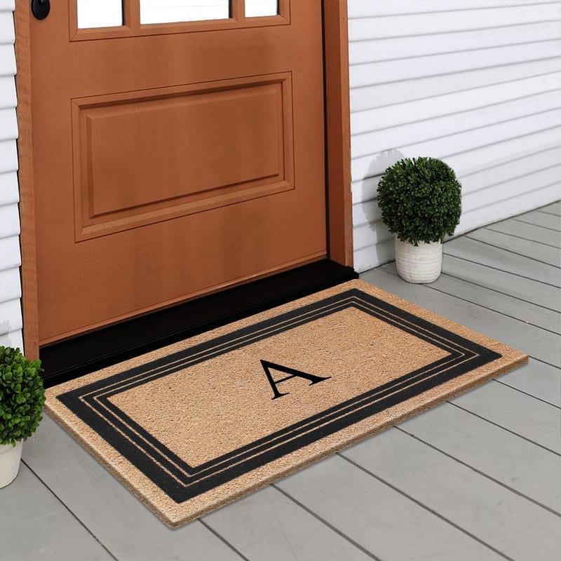 A1HC Natural Coir Monogrammed Entrance Door Mats, Durable Large Outdoor Rug, Non-Slip, Flock Doormat 18"X30"