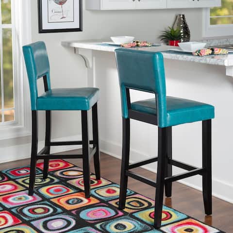 Porch & Den Warren Faux Leather Aegean-Blue 30-inch Bar Stool