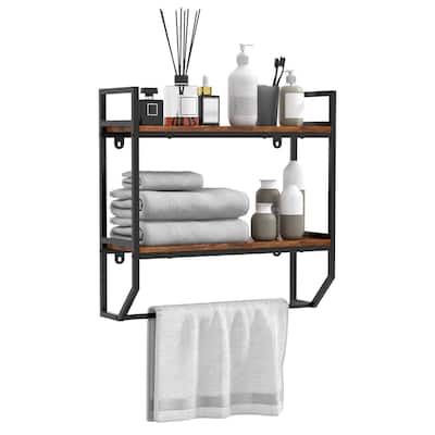 Gymax Wall Mounted Bathroom Shelf Industrial 2-Tier Storage Rack w/