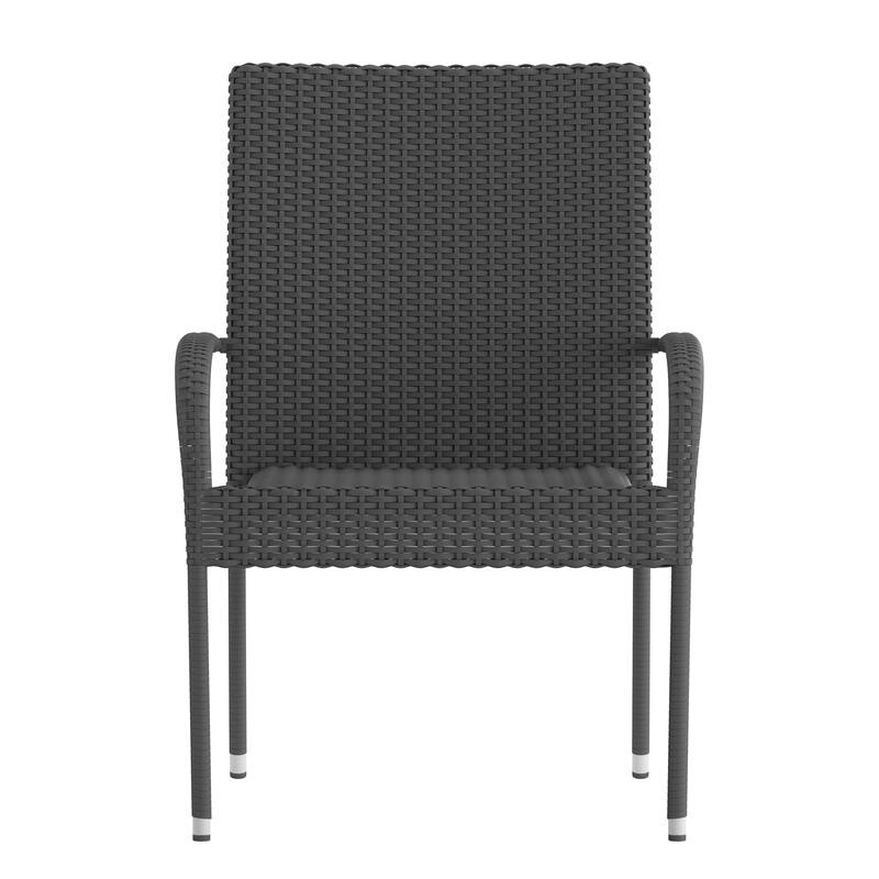Indoor/Outdoor Stacking Steel Framed Wicker Dining Armchairs - 2 Pack