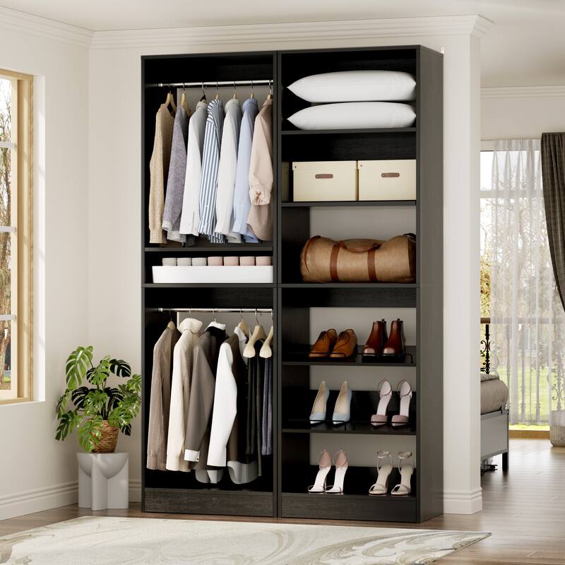 Cimly Set of 2 Freestanding Closet System with Shoe Racks and Hanging Rods for Reach-in/ Walk-in Closet