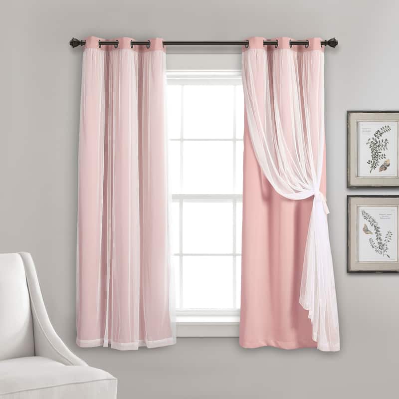 Lush Decor Grommet Sheer Panel Pair with Insulated Blackout Lining - 63" x 38" - Pink