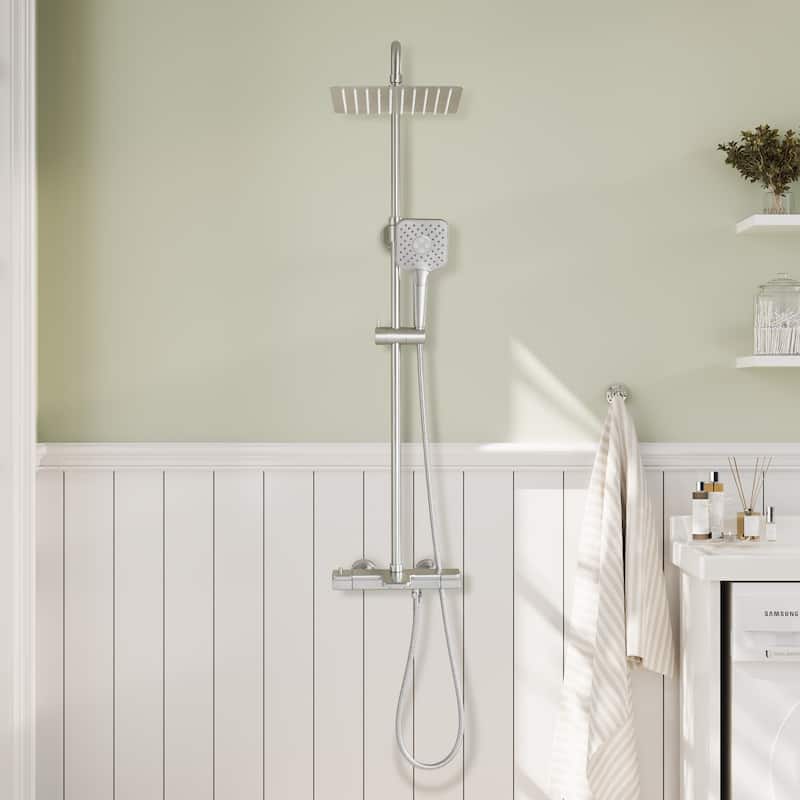 3-Spray Patterns Tub Wall Mount Dual Shower Heads Thermostatic Shower Faucet - 9.8" x 9.8"