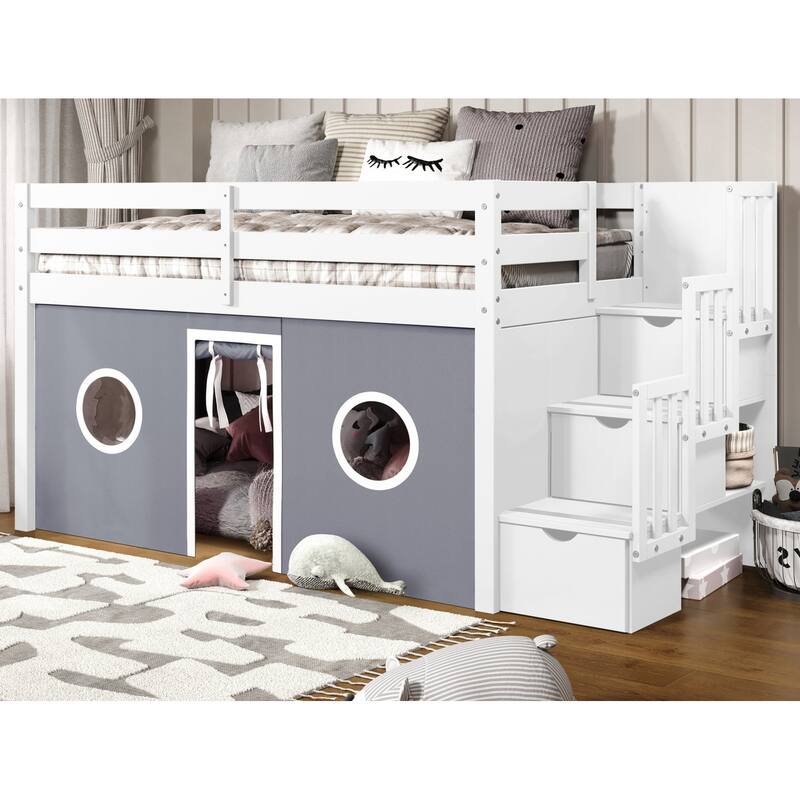 Taylor & Olive Trillium Low Loft Twin Bed with 3 Step-Stairway