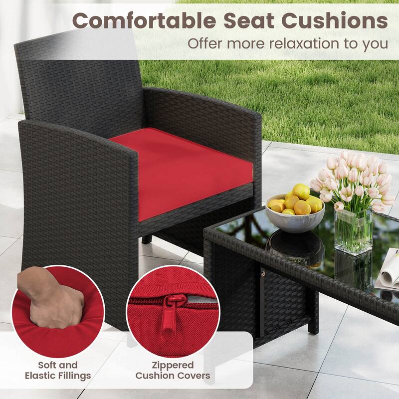 Costway 4 PCS Patio Conversation Set with Seat Cushions & Tempered - See Details