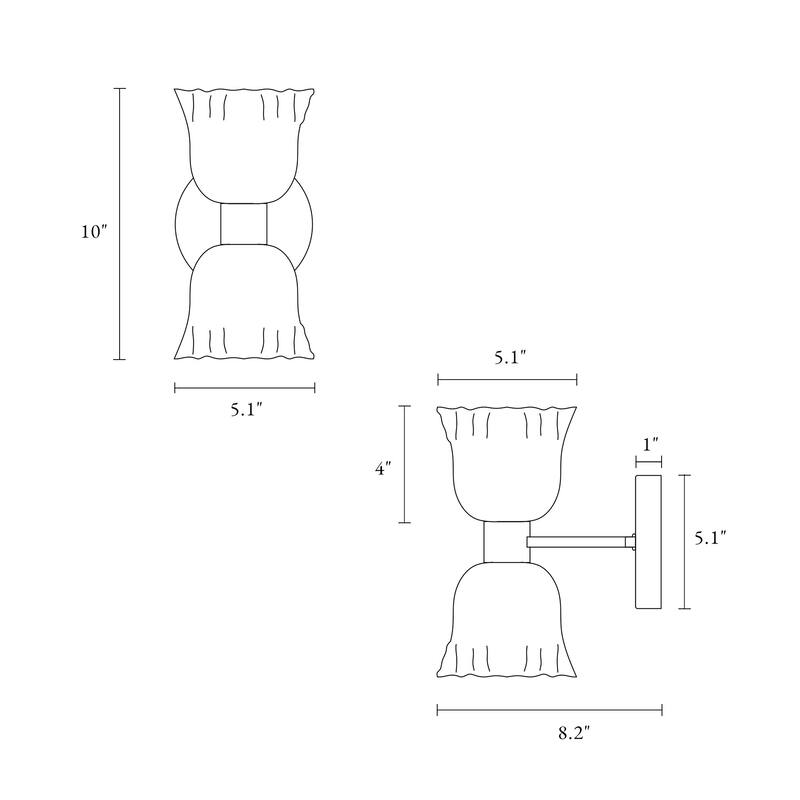 Modern 2-Light Wall Sconce with Gold Colored Glass Bathroom Vanity Lights - D8.2" x H10"