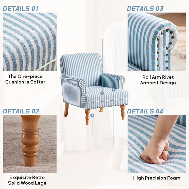 Rolled Armchair Accent Chair Set of 2 Blue/ Grey/ Brown