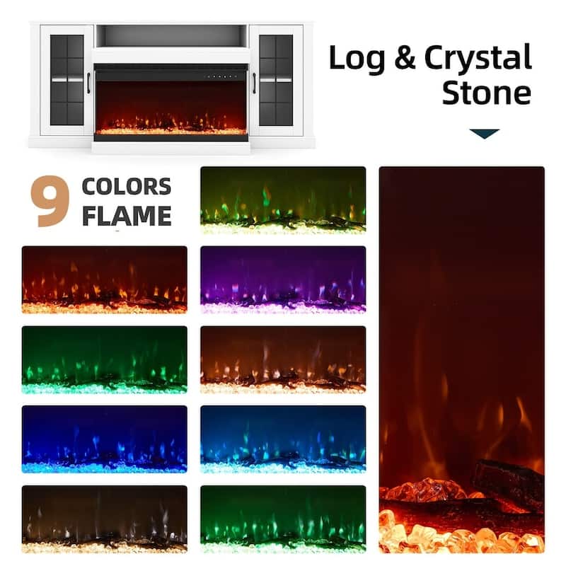 Erommy Entertainment Center with Adjustable Glass Shelves and Built-in Electric Fireplace - 70"