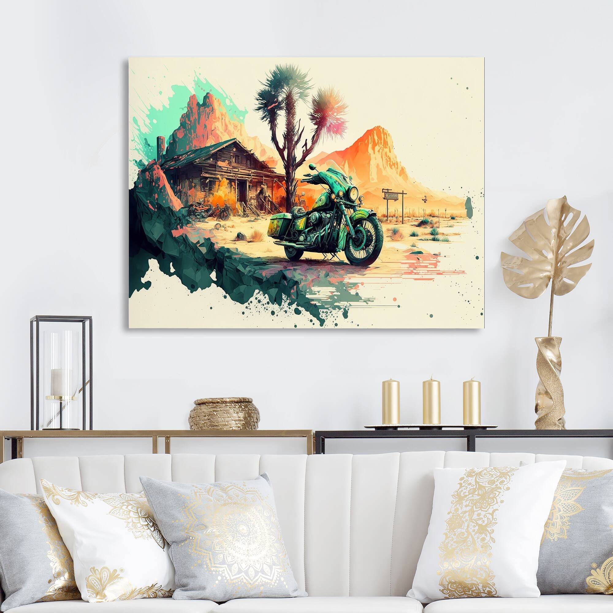 Designart 'Motocycle On The Side Of The Road' Transportation Canvas