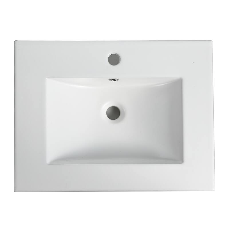 Durable White Ceramic Bathroom Vanity with Two Drawers, Scratch-Resistant Surface - 24in L