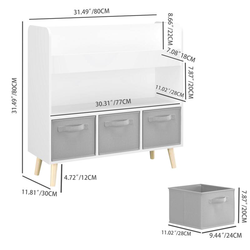 Anmytek Toddler Bookshelf with 3 Fabric Bins Storage Bookcase for Nursery Playroom Bedroom
