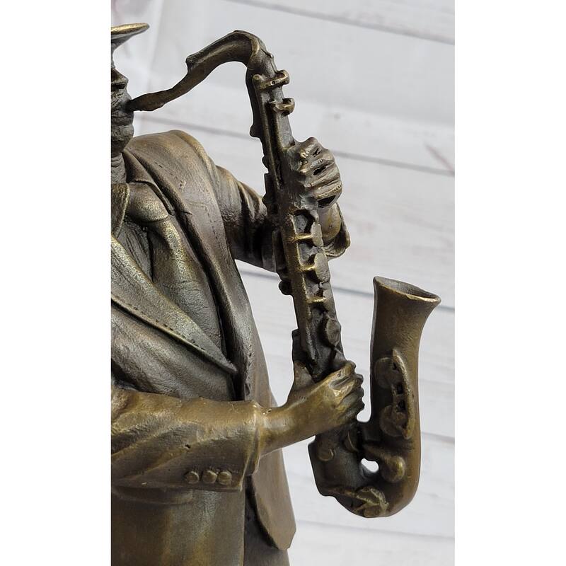 Hot Cast Saxophone Player Bronze Sculpture Marble Base Figurine Figure Home Deco
