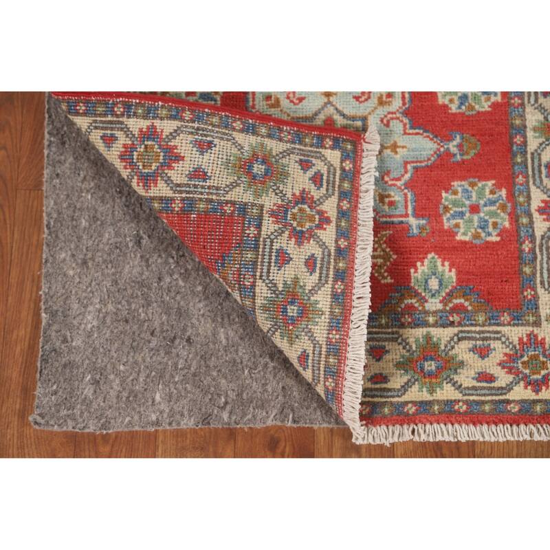 Geometric Kazak Runner Rug Hand-Knotted Traditional Red Wool Carpet - 2'1" x 5'10"