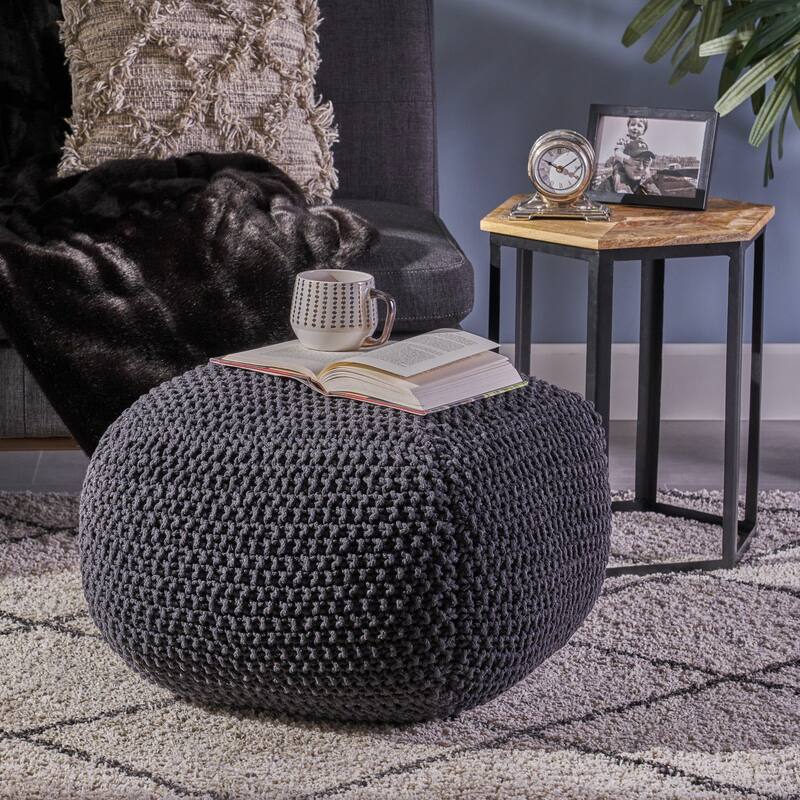 Dark Grey 20.5" Cotton Foot Stool